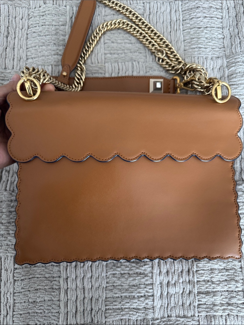 Fendi Brown Scalloped Leather Shoulder Bag with Gold Hardware - Picture 8 of 10